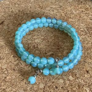 Cats Eye Chalcedony Moonstone bead bangle bracelet fits 6.75”-8”